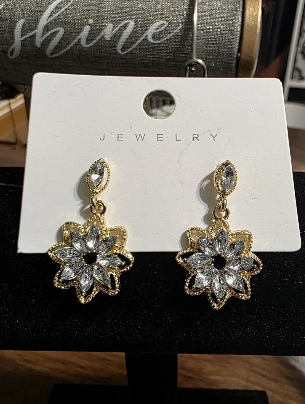 Gold Plated Dainty Zirconia Flower Hollow Stud Earrings